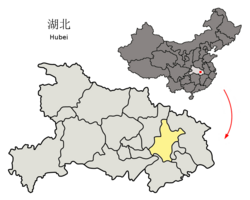 Location of Wuhan Prefecture within Hubei (China)